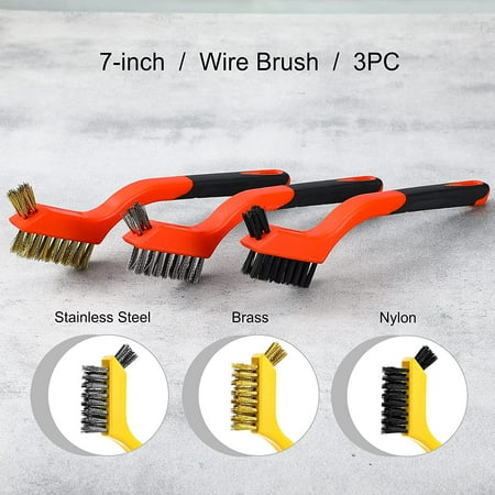 12 Pieces Mini Wire Cleaning Brush Brass Stainless Steel Nylon Brush with 3 Different Materials Brush Heads for Removing Welding Slag Dirt and Other Hidden Corners